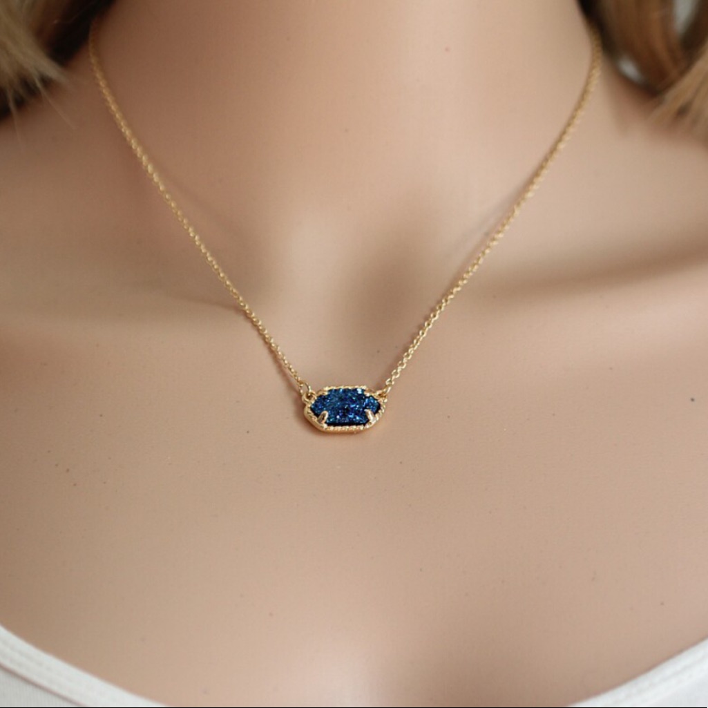 Last One!!! Blue Gold Oval Pendant Choker Necklace